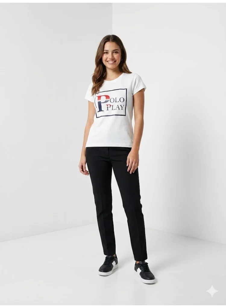 لعب البولو تيشيرت نسائي برسومات أبيض